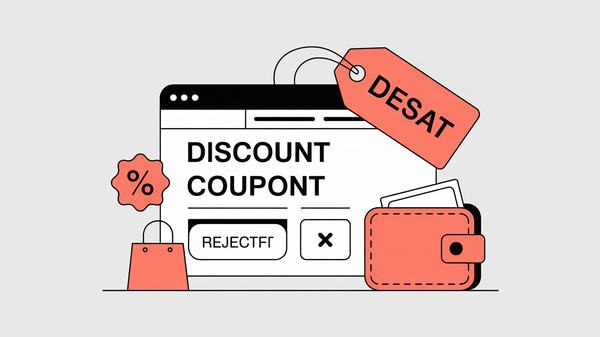 Illustrazione editoriale astratta sul tema del codice sconto rifiutato al checkout