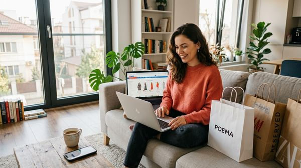 Femeie care face cumpărături de fashion online cu reduceri în România