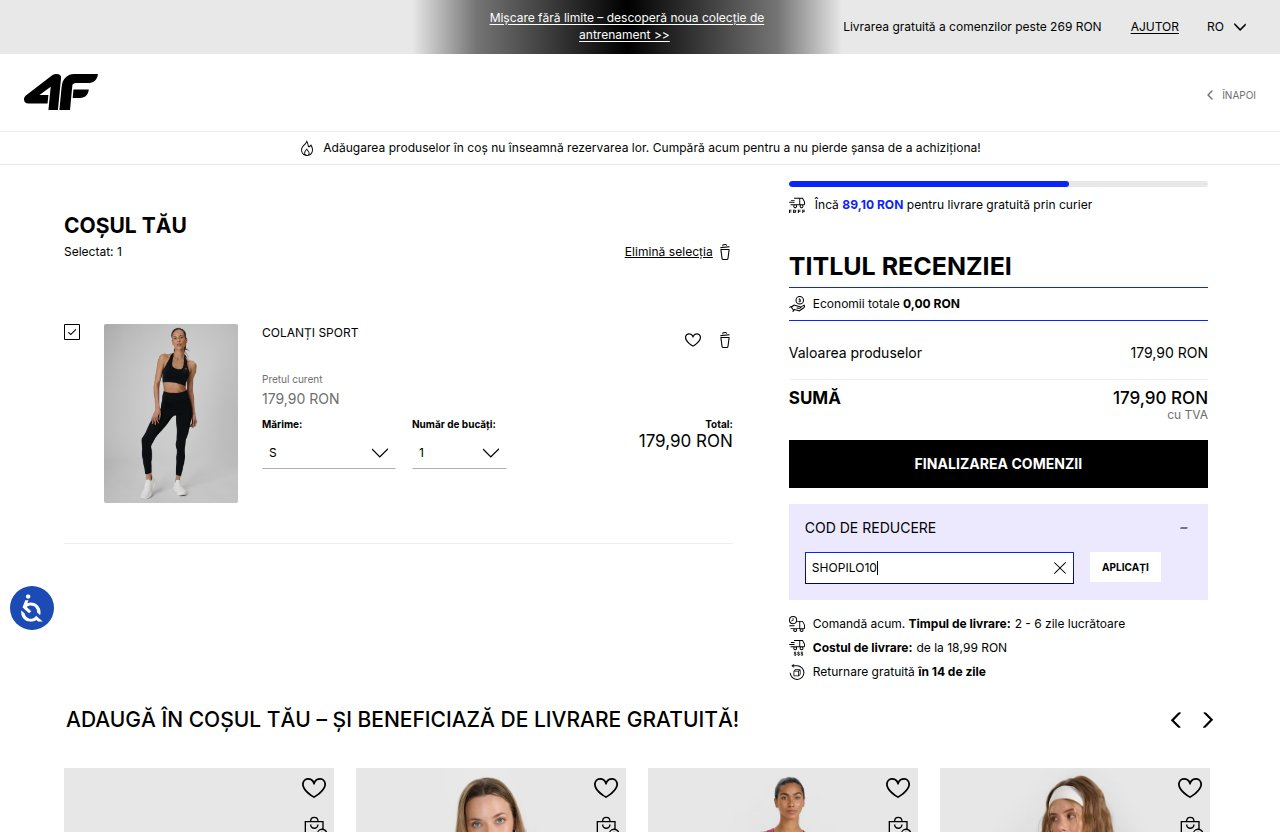 Unde introduci codul de reducere pe site-ul 4F