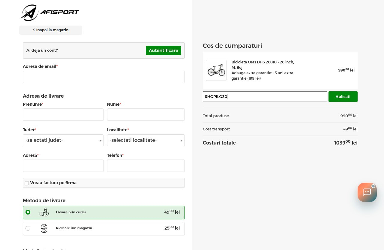 Unde introduci codul de reducere pe site-ul AFISport