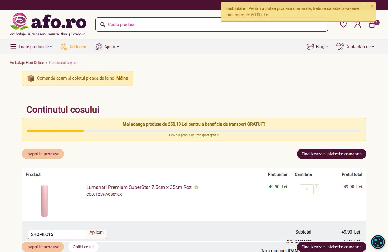 Unde introduci codul de reducere pe site-ul afo.ro