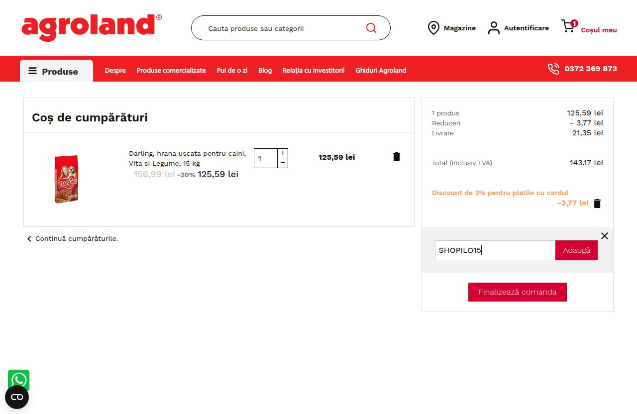 Unde introduci codul de reducere pe site-ul Agroland