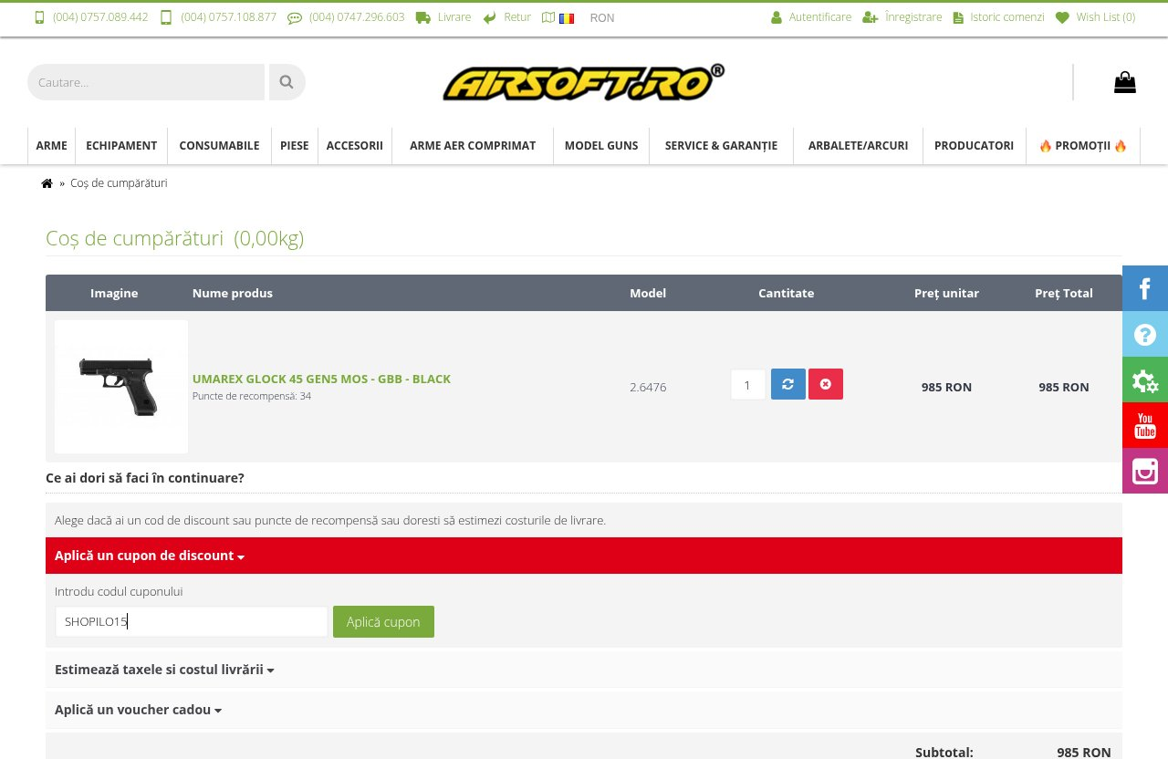 Unde introduci codul de reducere pe site-ul Airsoft.ro