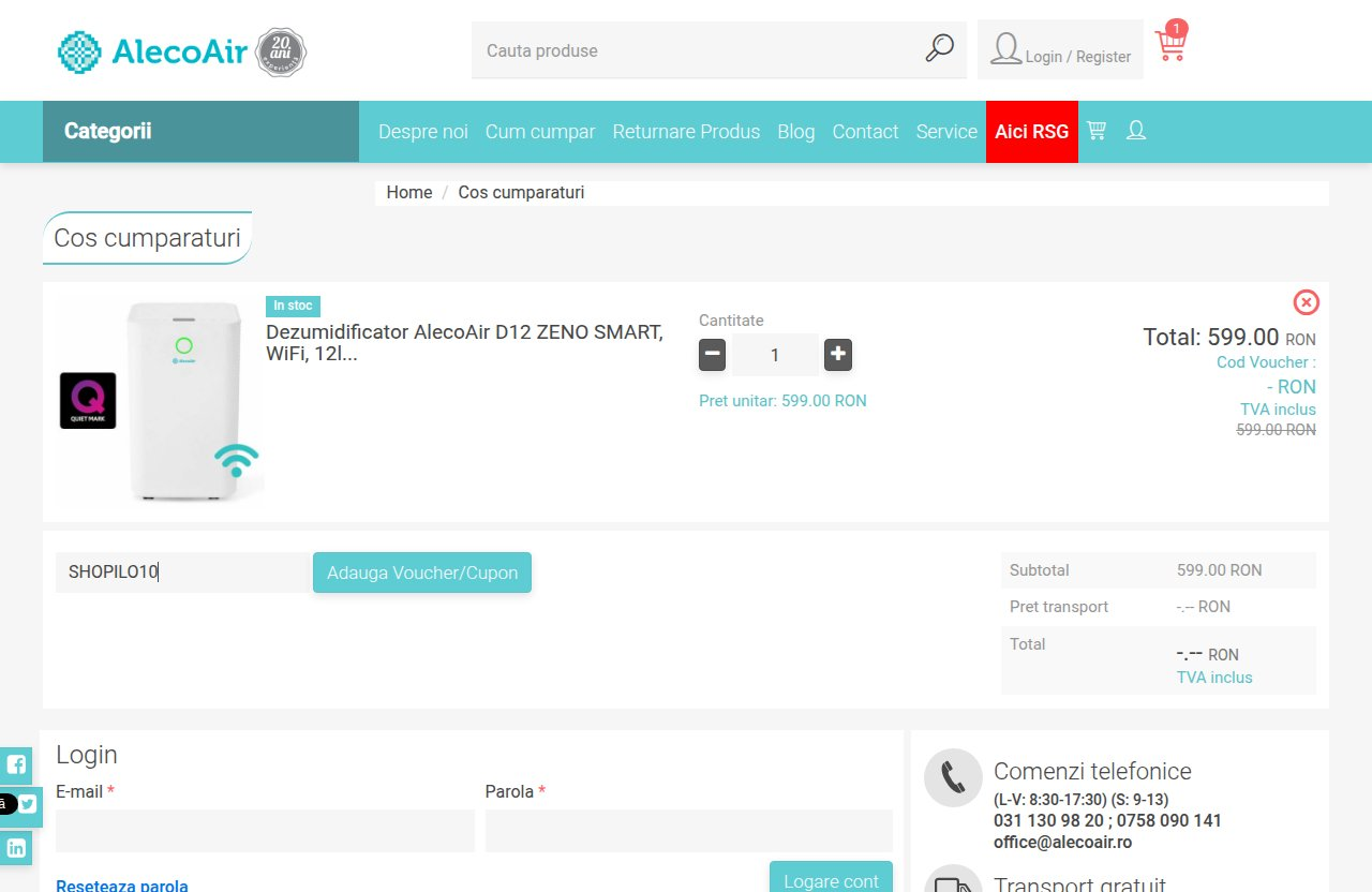 Unde introduci codul de reducere pe site-ul AlecoAir