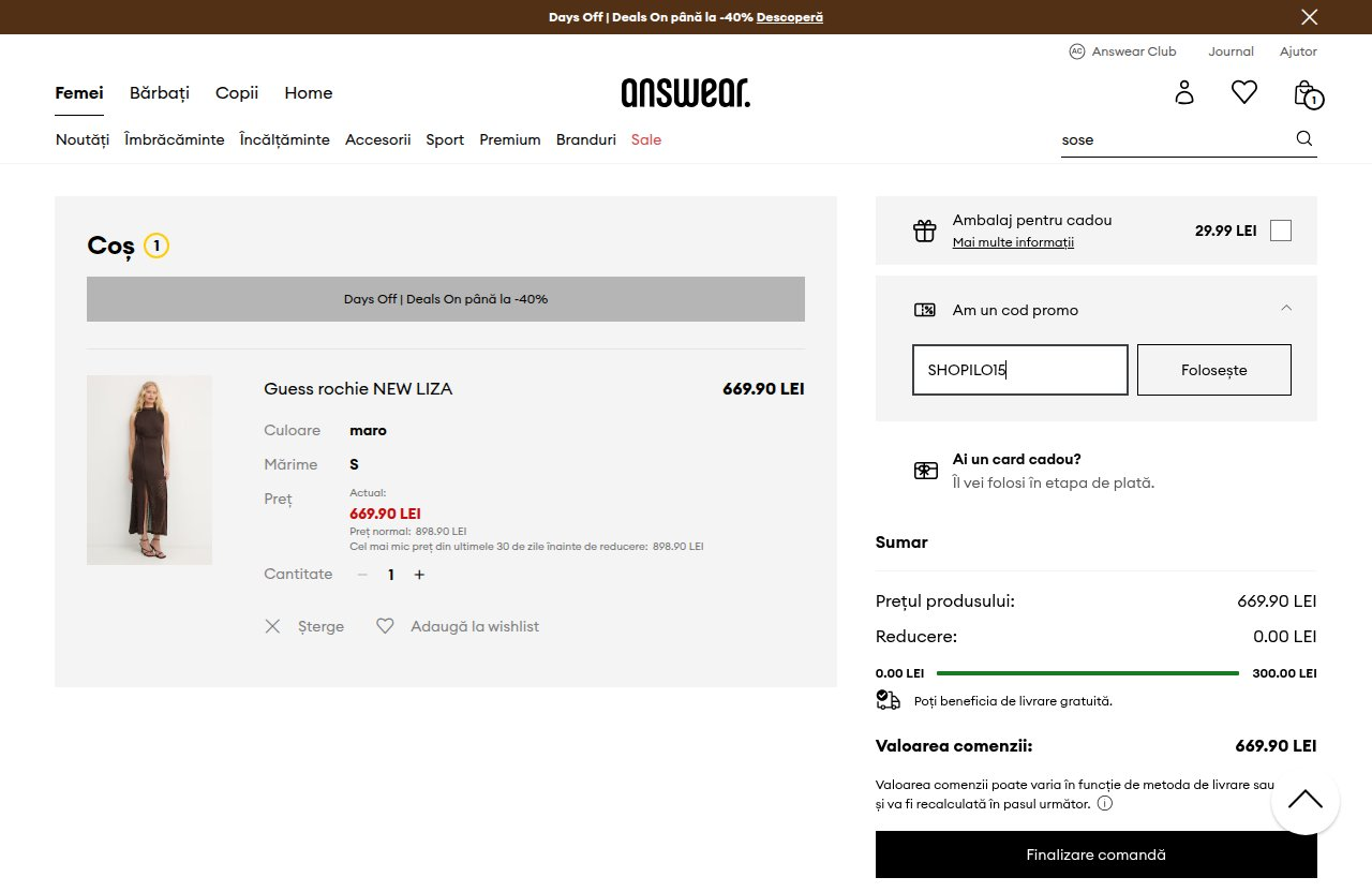 Unde introduci codul de reducere pe site-ul Answear