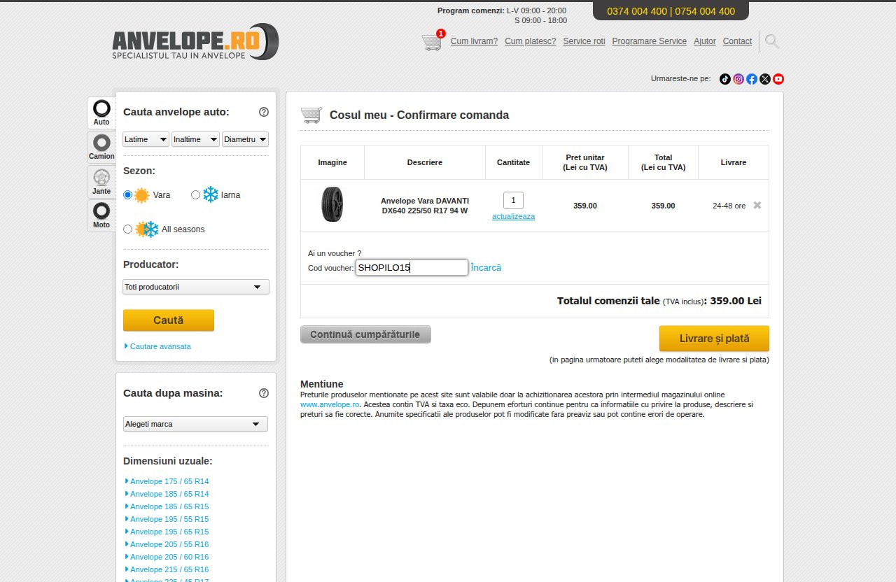 Unde introduci codul de reducere pe site-ul Anvelope.ro