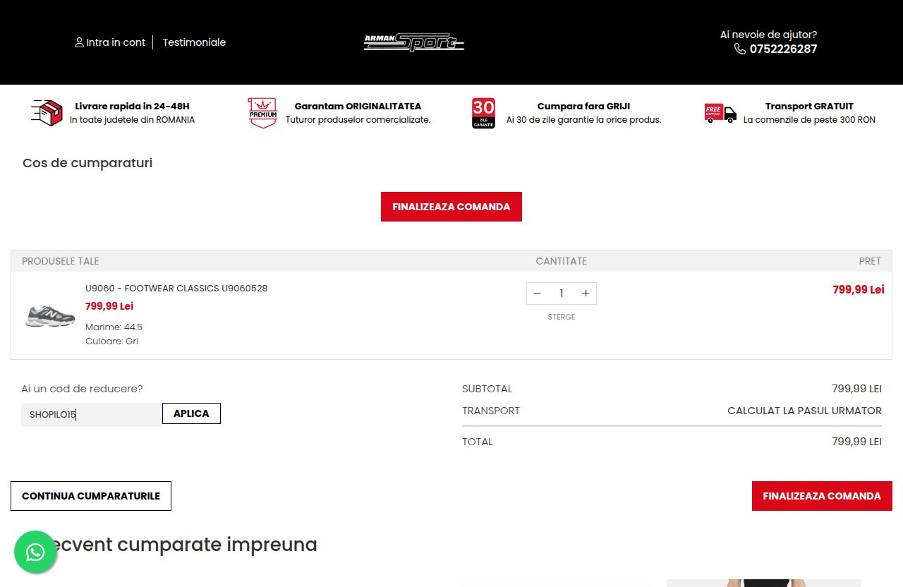 Unde introduci codul de reducere pe site-ul Arman Sport