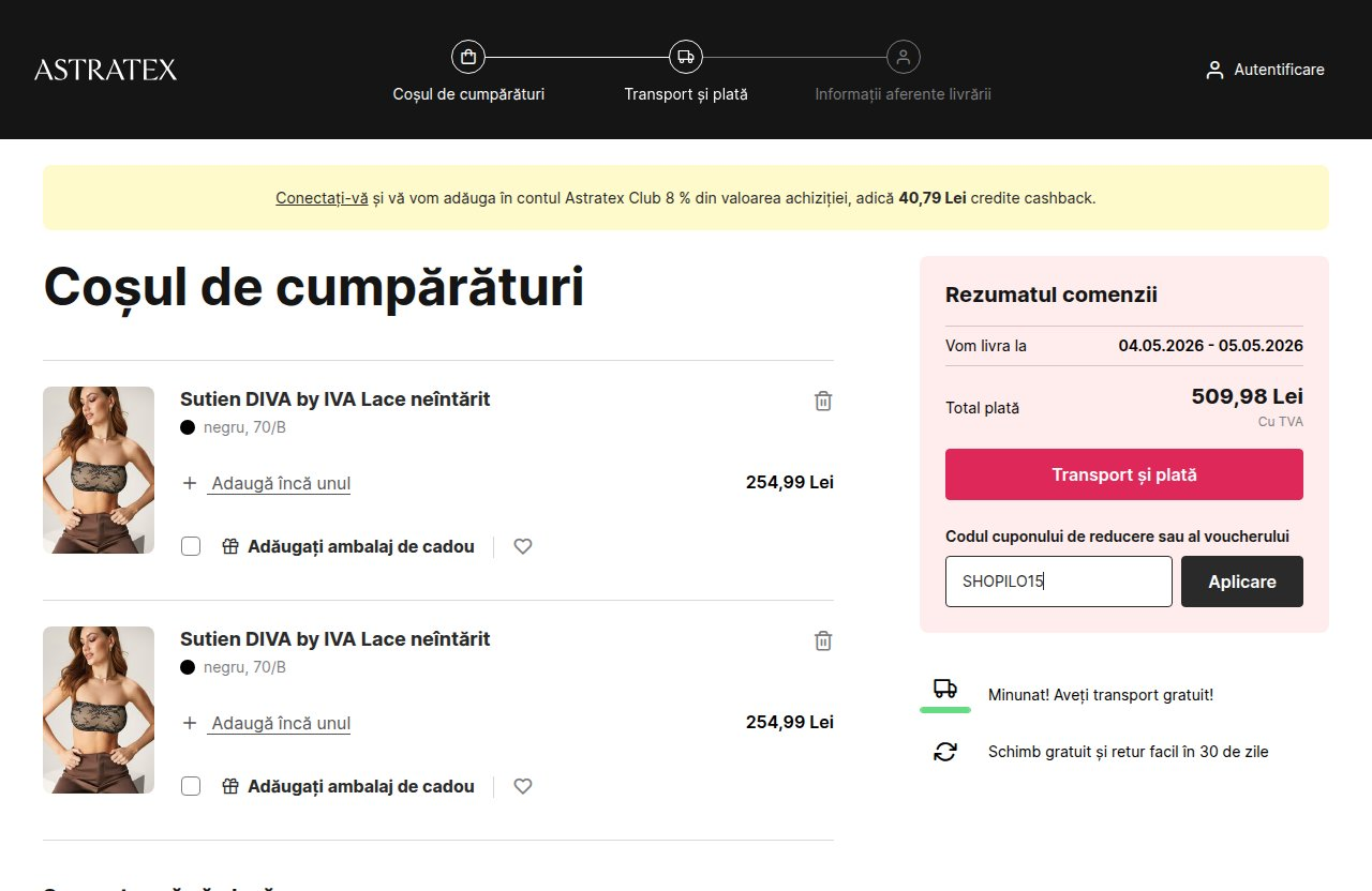 Unde introduci codul de reducere pe site-ul Astratex