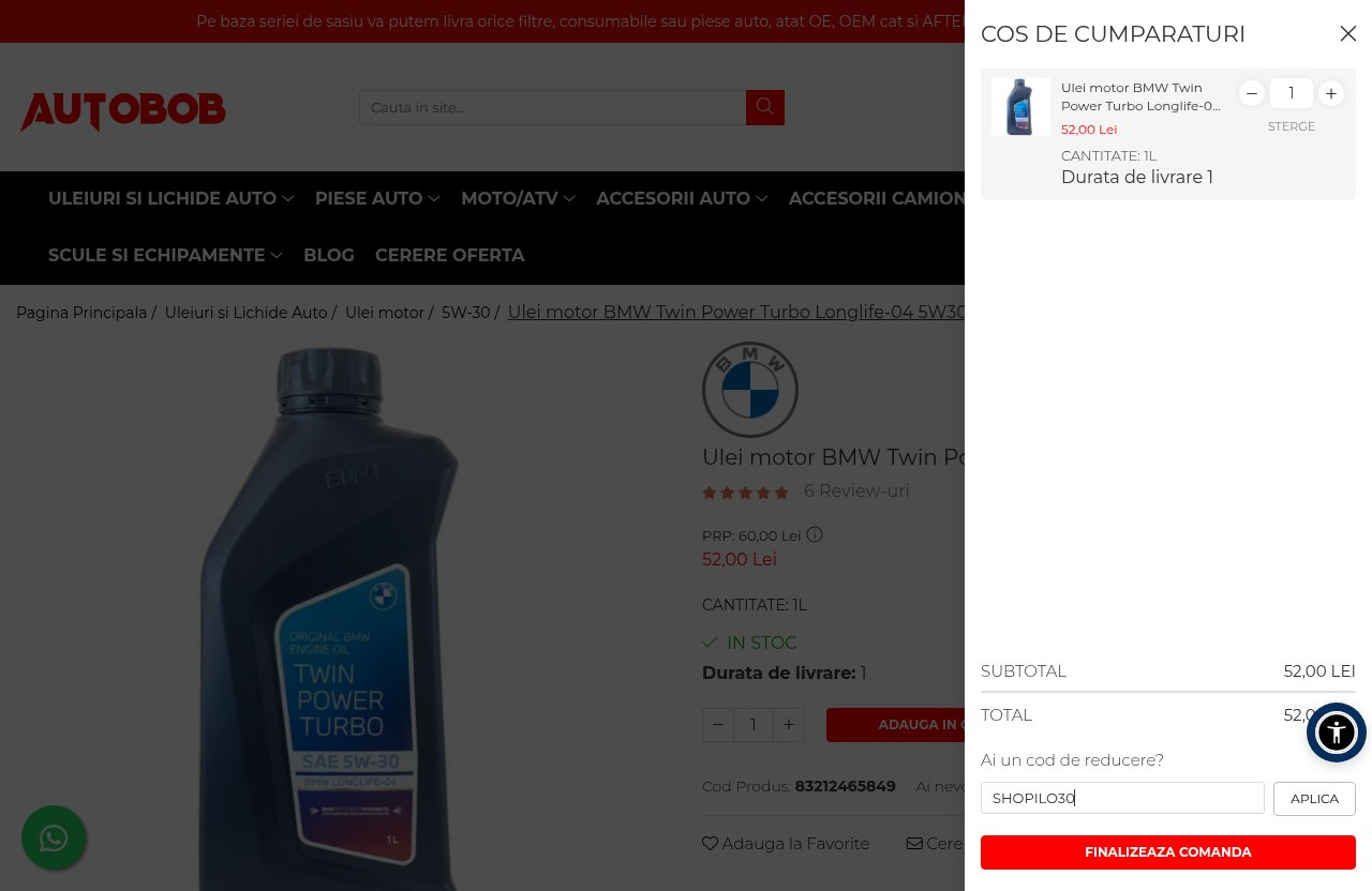 Unde introduci codul de reducere pe site-ul AutoBob