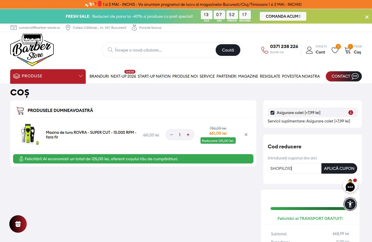 Unde introduci codul de reducere pe site-ul Barber Store