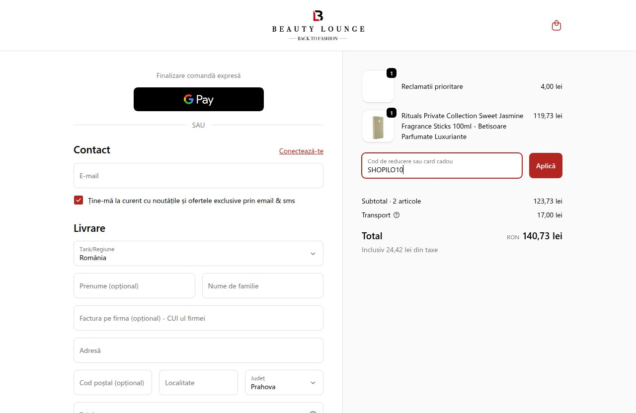 Unde introduci codul de reducere pe site-ul Beauty Lounge