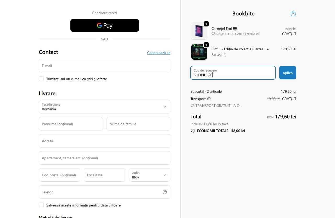 Unde introduci codul de reducere pe site-ul Bookbite