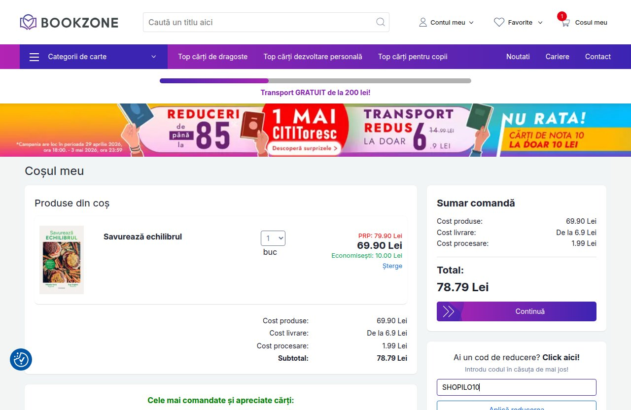 Unde introduci codul de reducere pe site-ul Bookzone