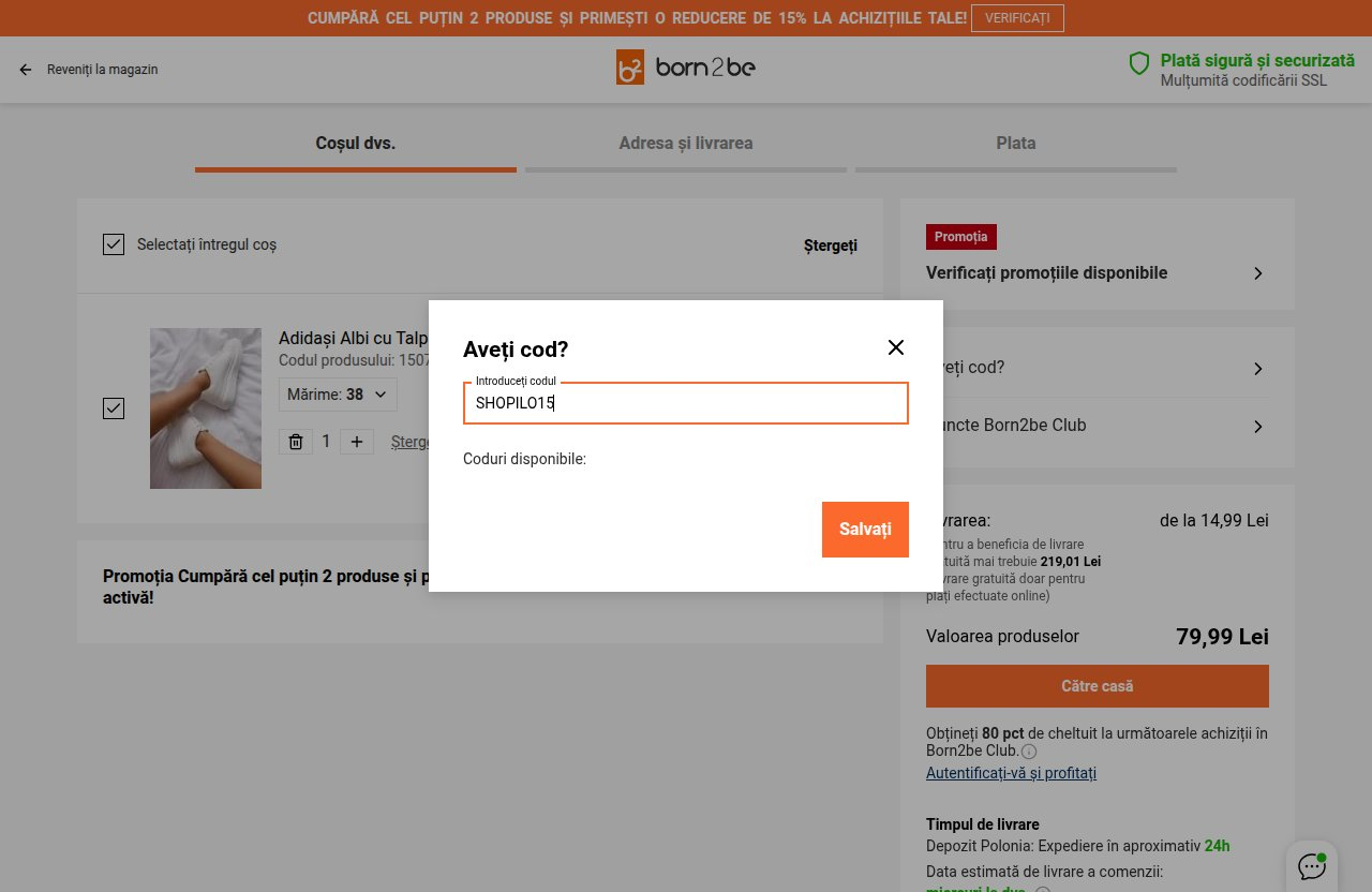 Unde introduci codul de reducere pe site-ul Born2be