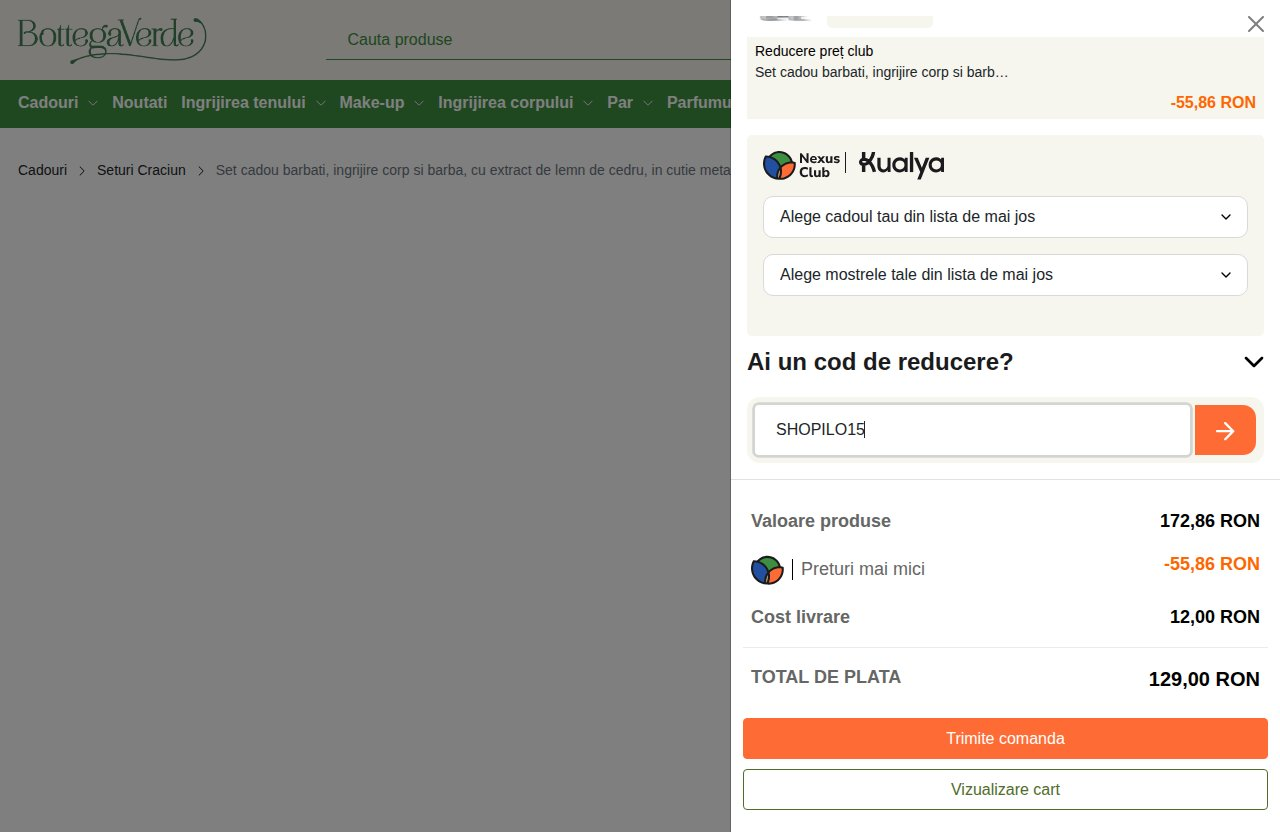 Unde introduci codul de reducere pe site-ul Bottega Verde