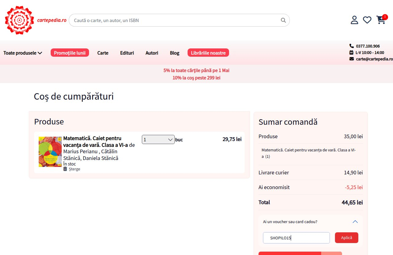 Unde introduci codul de reducere pe site-ul Cartepedia