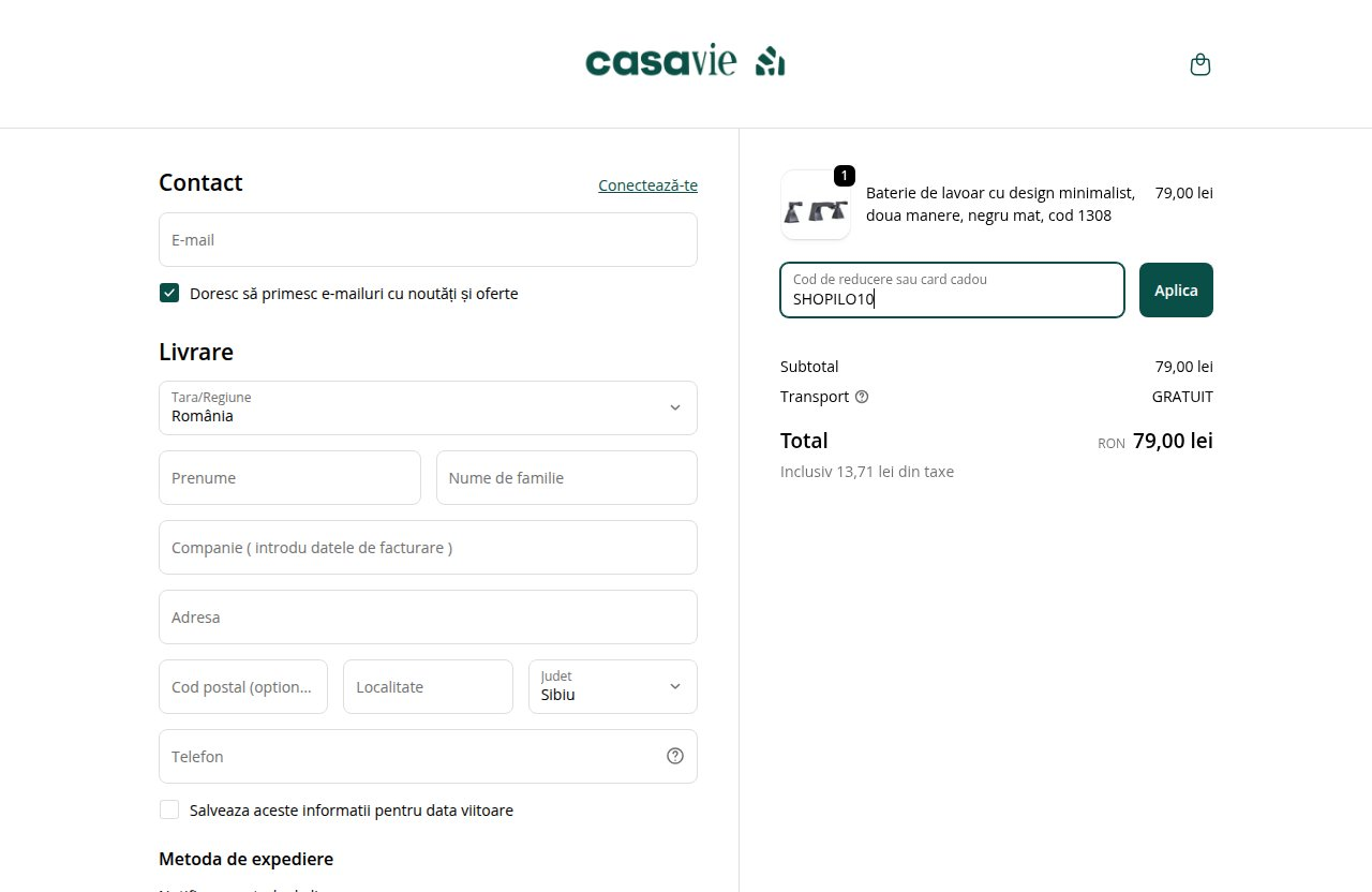 Unde introduci codul de reducere pe site-ul CasaVie