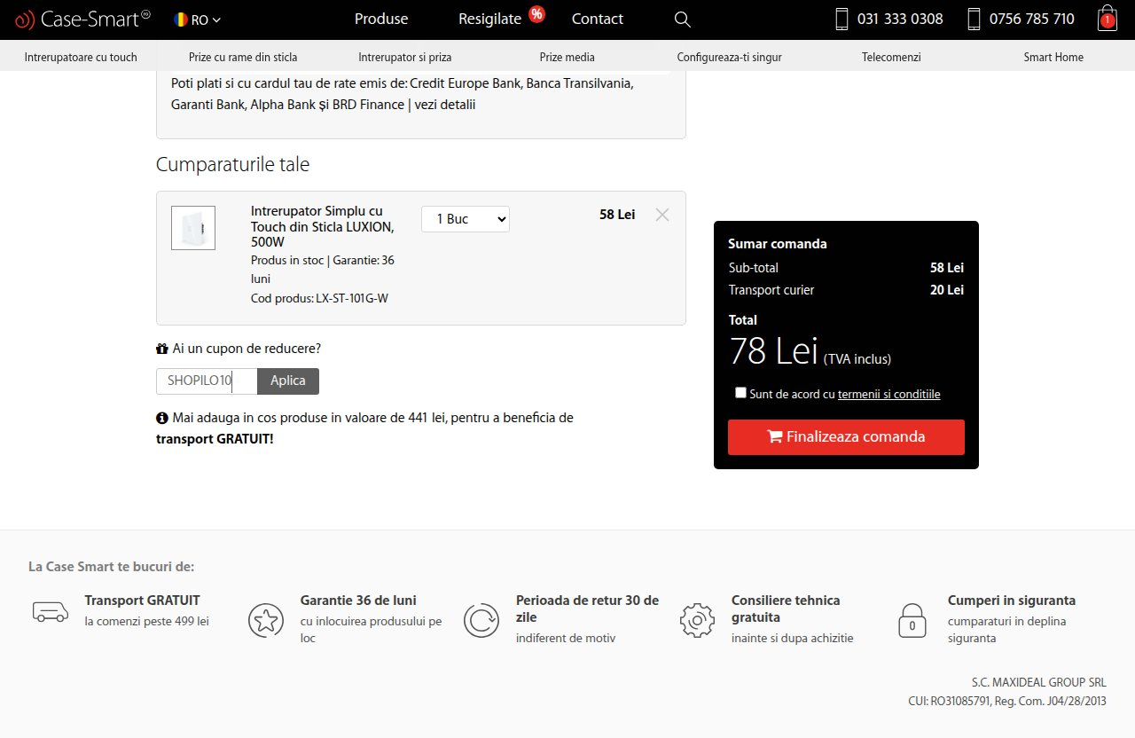 Unde introduci codul de reducere pe site-ul Case-smart.ro