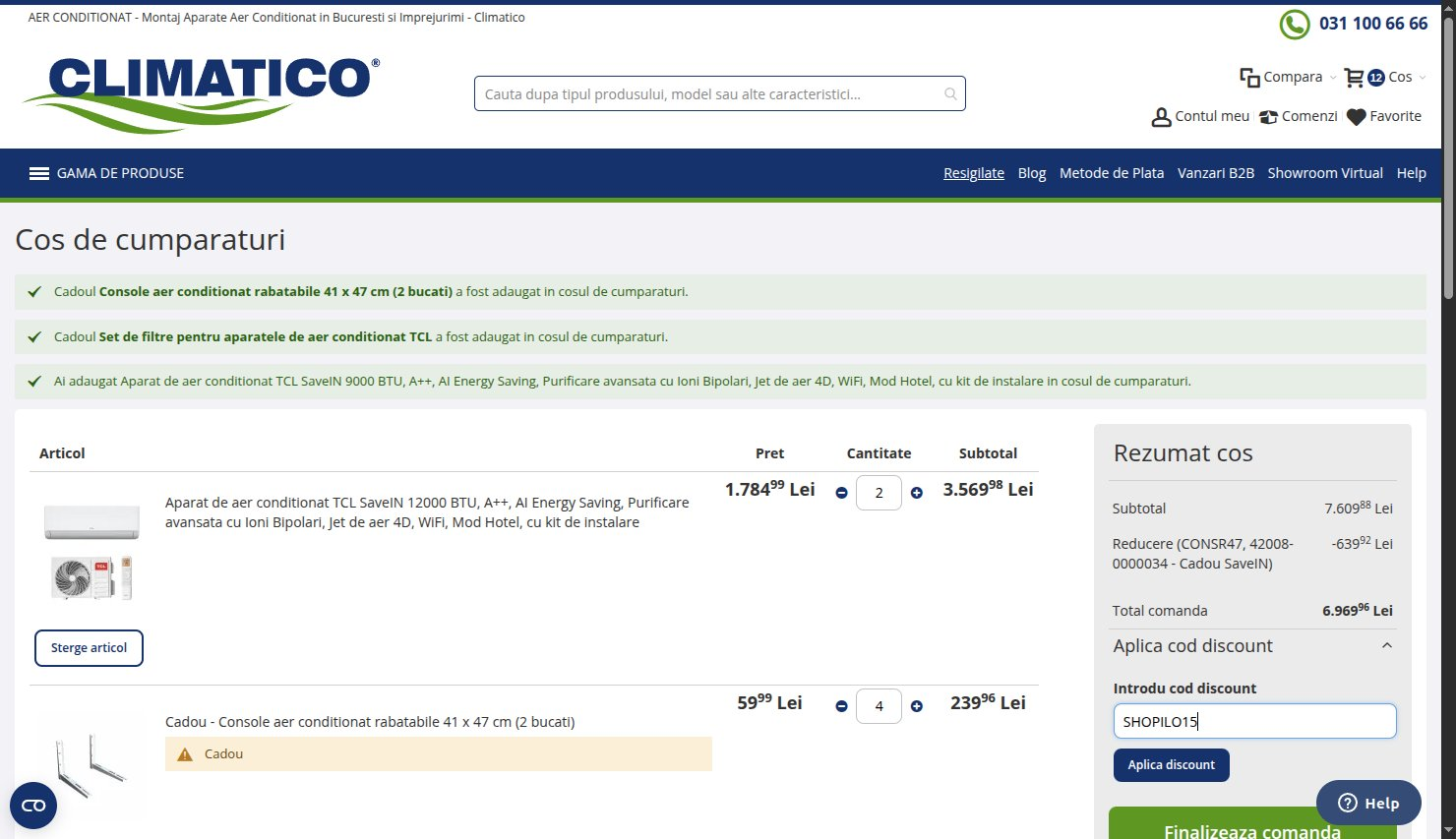 Unde introduci codul de reducere pe site-ul Climatico