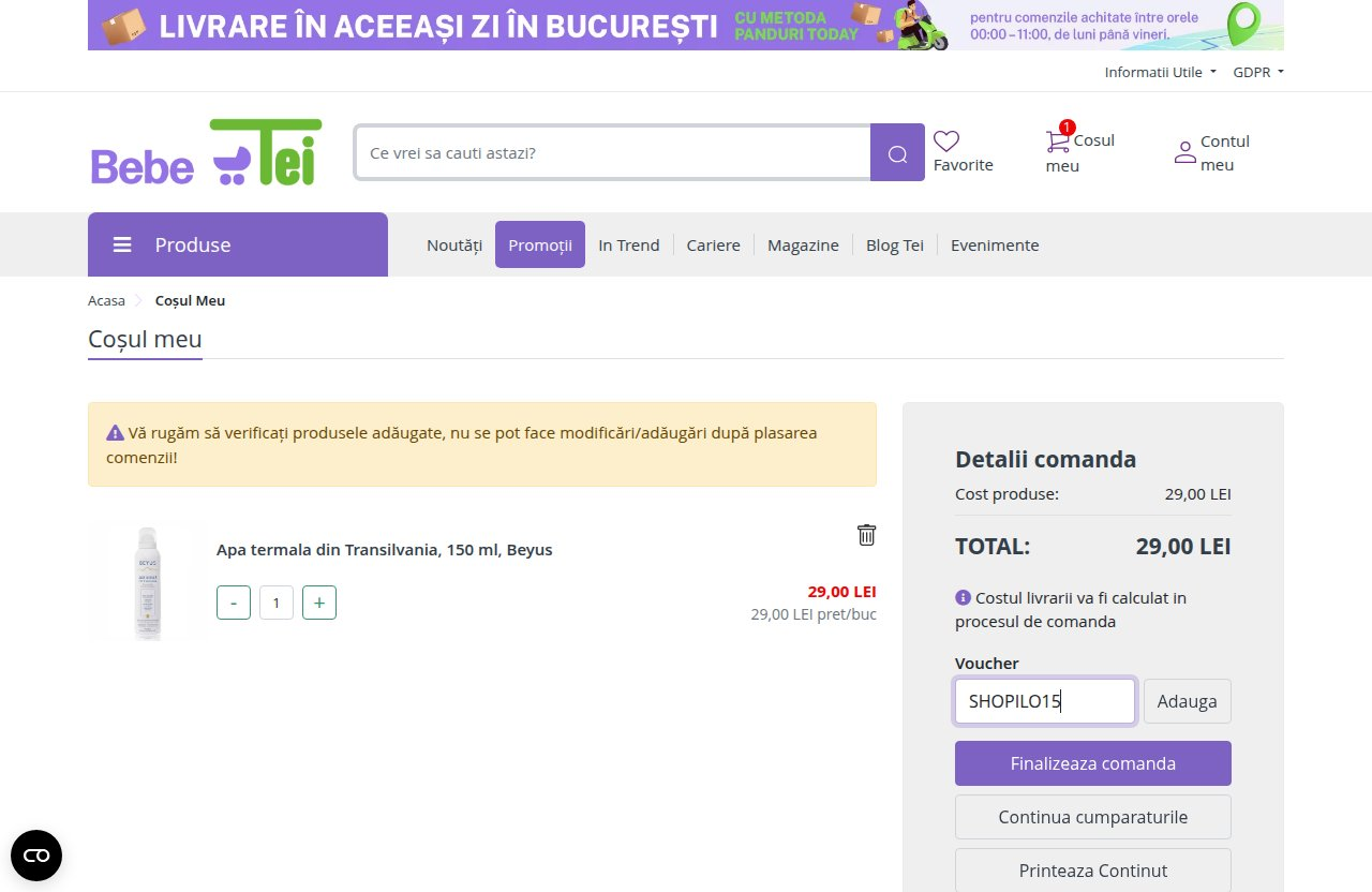 Unde introduci codul de reducere pe site-ul Bebe Tei