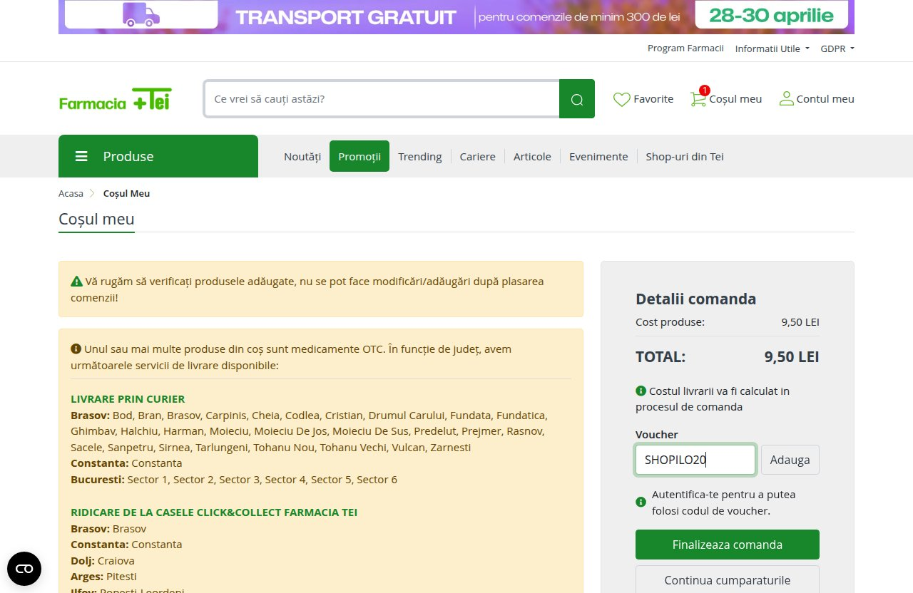 Unde introduci codul de reducere pe site-ul Farmacia Tei