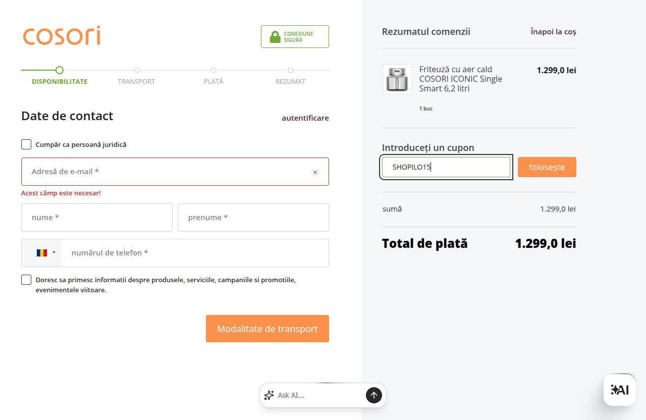 Unde introduci codul de reducere pe site-ul Cosori