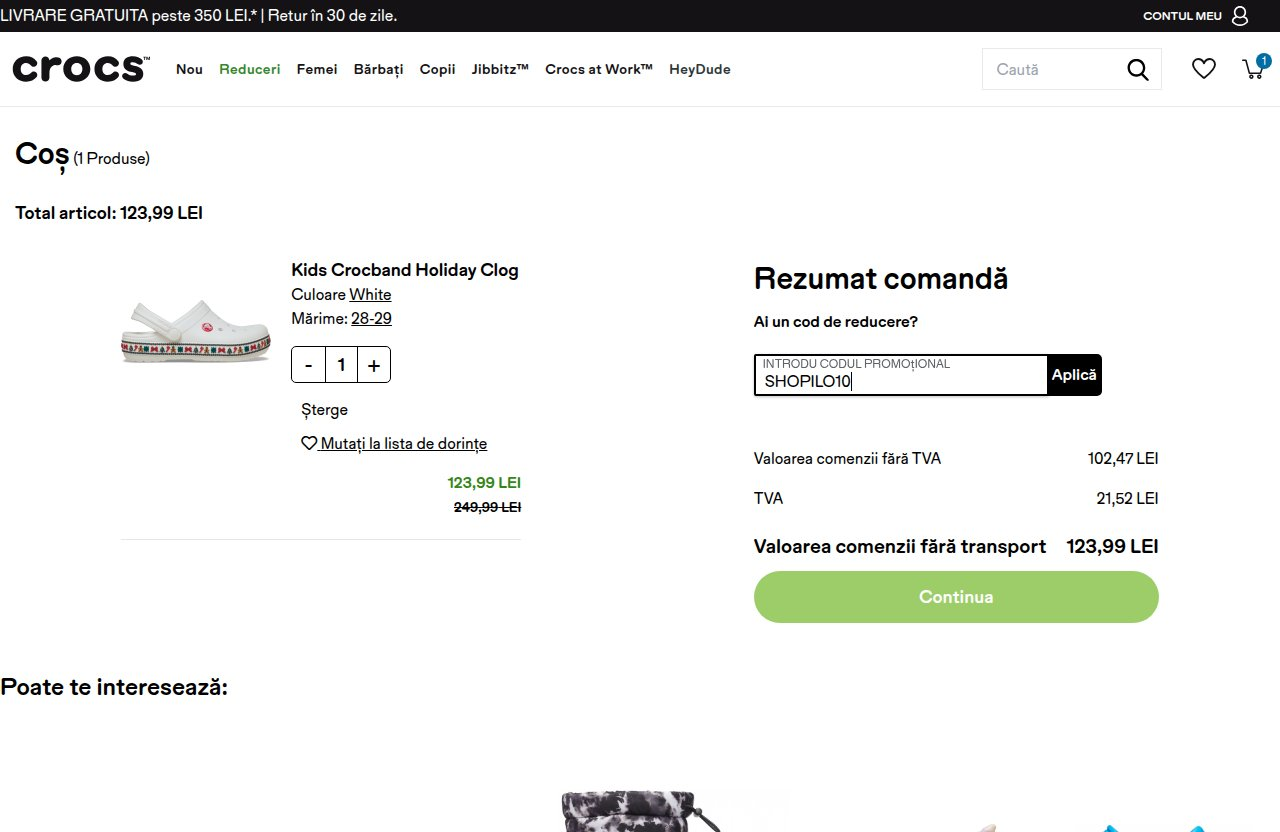 Unde introduci codul de reducere pe site-ul Crocs
