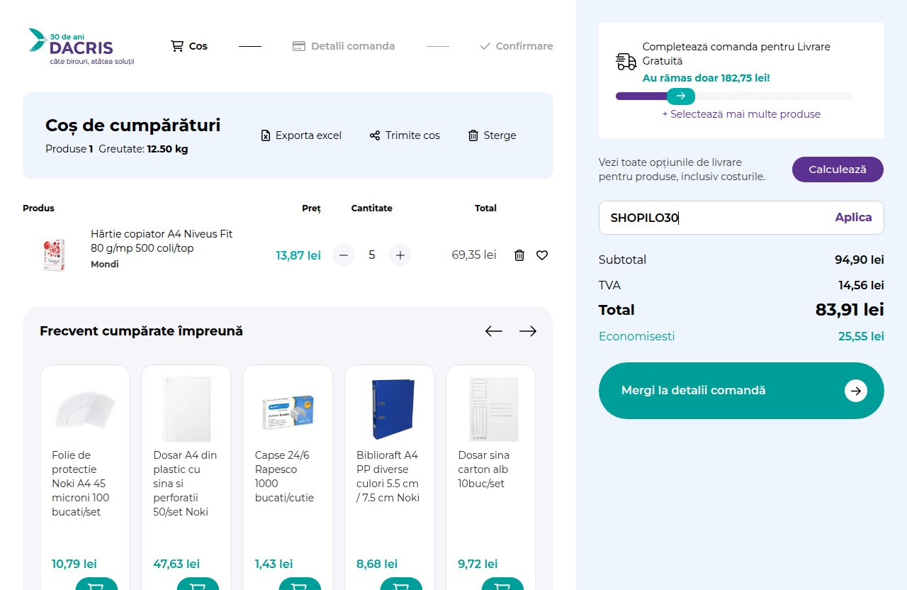 Unde introduci codul de reducere pe site-ul Dacris