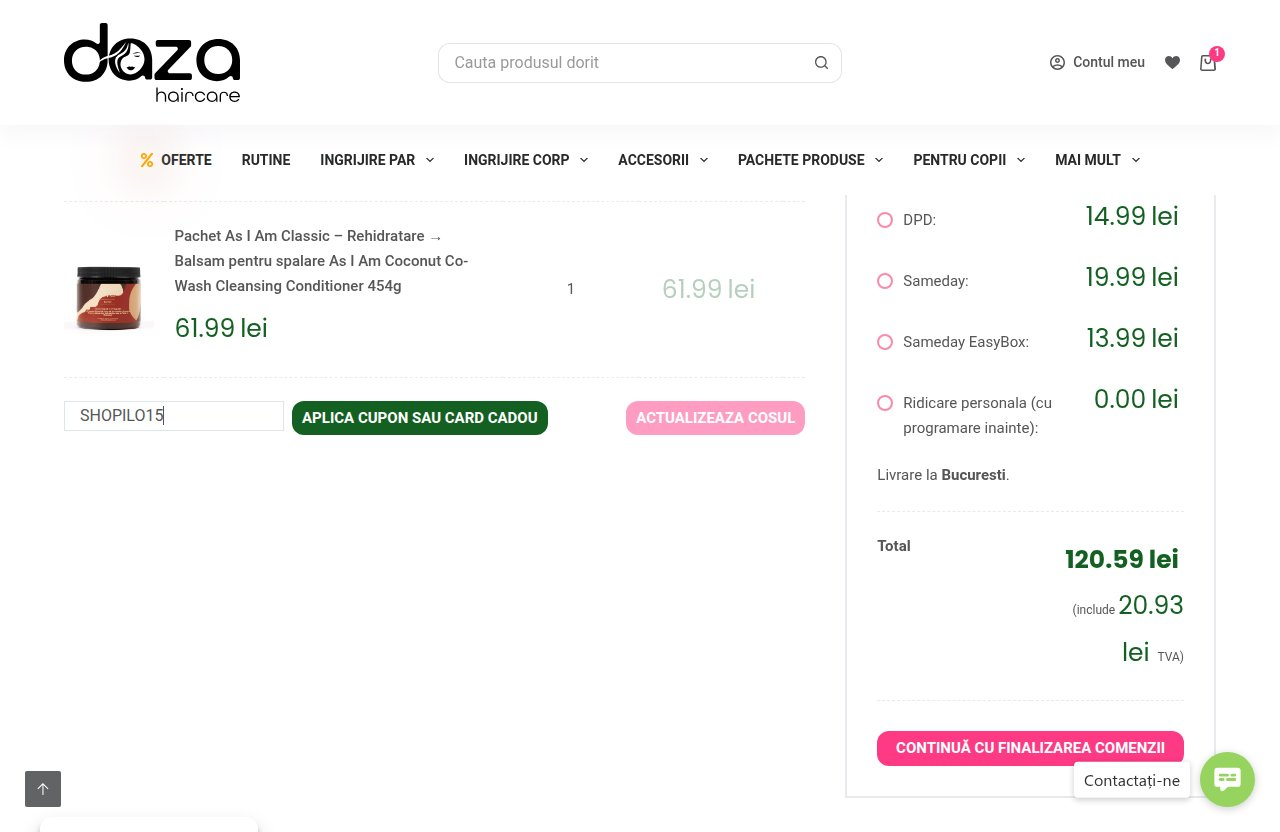 Unde introduci codul de reducere pe site-ul Daza Haircare