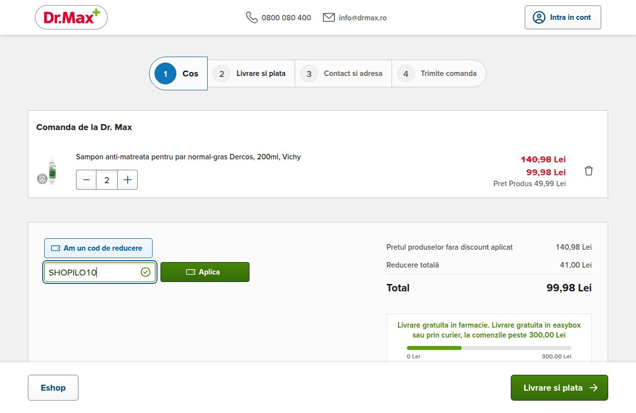 Unde introduci codul de reducere pe site-ul Dr.Max