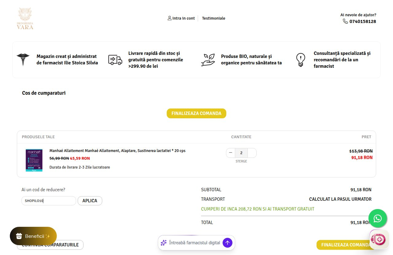 Unde introduci codul de reducere pe site-ul Drogheria Vara
