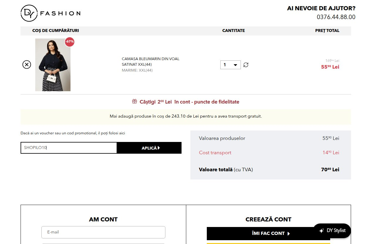 Unde introduci codul de reducere pe site-ul DY Fashion