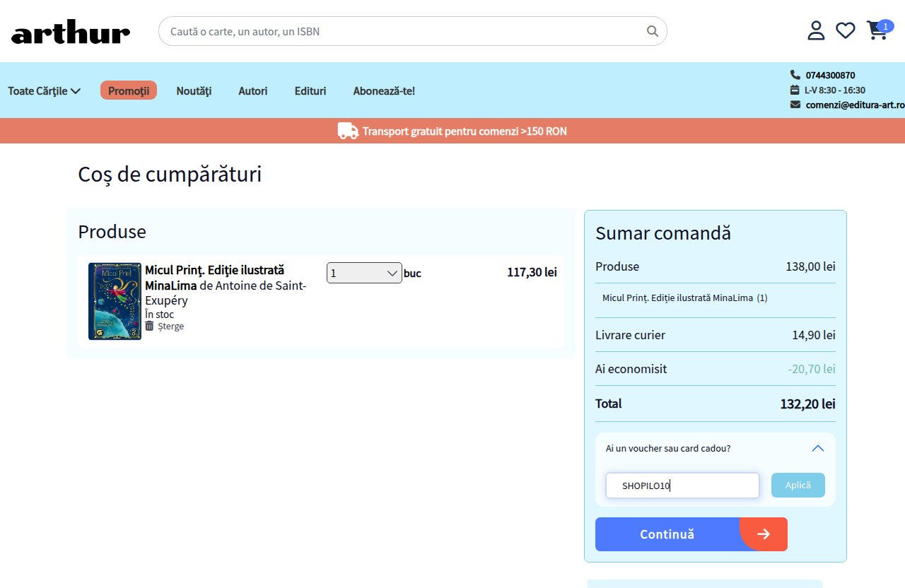 Unde introduci codul de reducere pe site-ul Editura Arthur