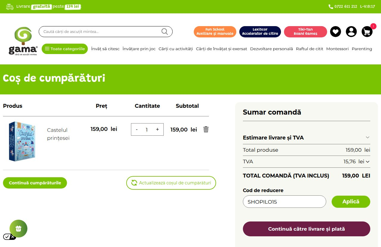 Unde introduci codul de reducere pe site-ul Editura Gama