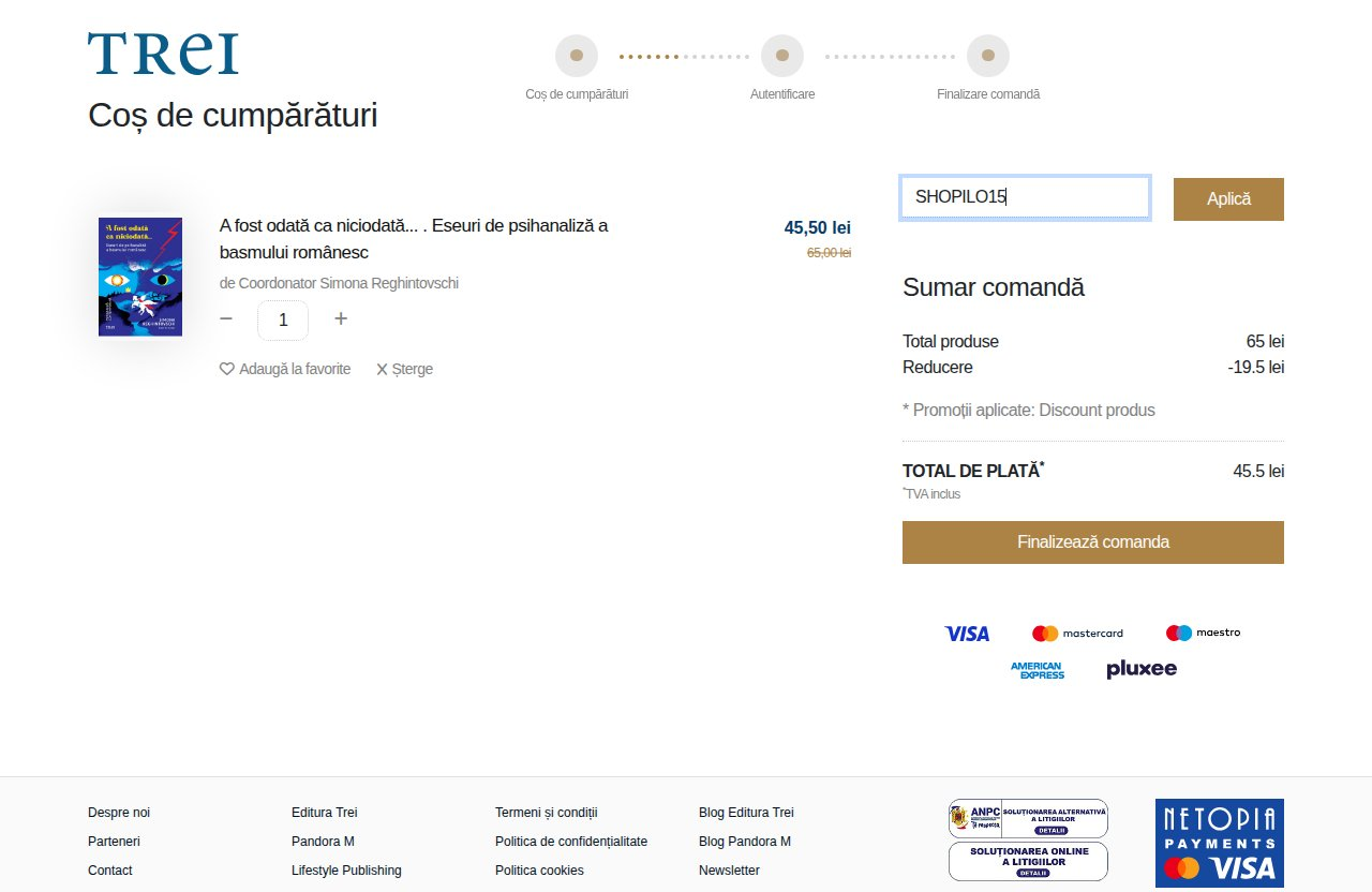 Unde introduci codul de reducere pe site-ul Editura Trei