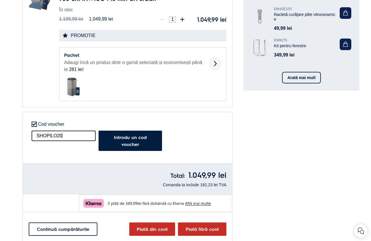 Unde introduci codul de reducere pe site-ul Electrolux