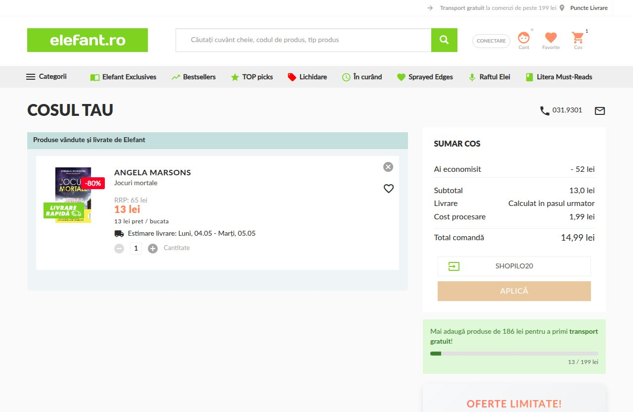 Unde introduci codul de reducere pe site-ul Elefant