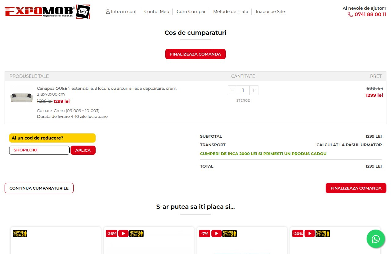 Unde introduci codul de reducere pe site-ul ExpoMob