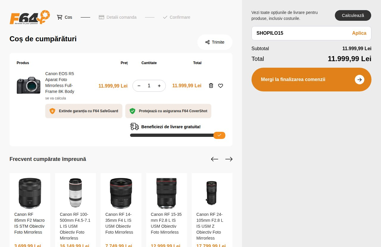 Unde introduci codul de reducere pe site-ul F64