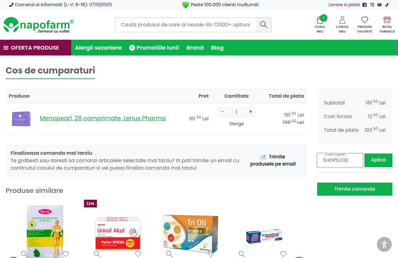 Unde introduci codul de reducere pe site-ul Napofarm