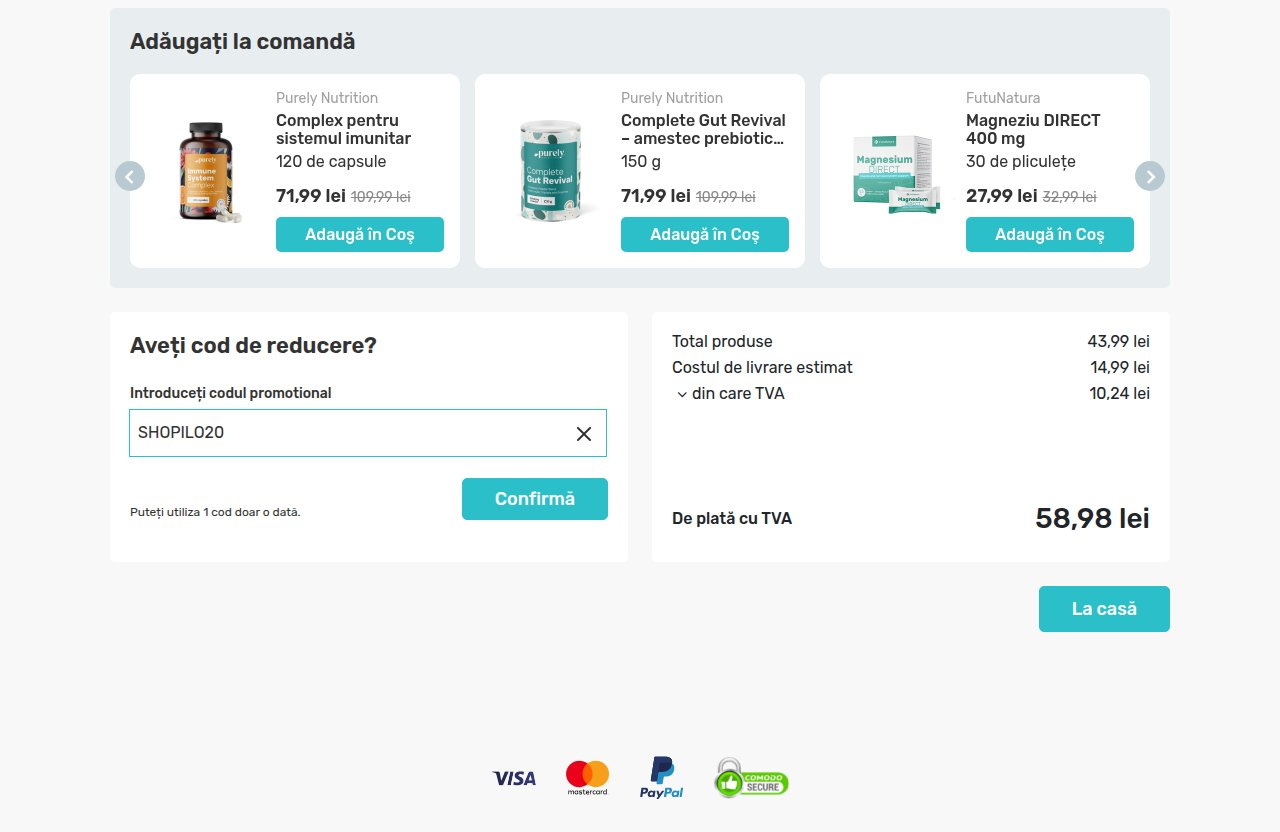Unde introduci codul de reducere pe site-ul FutuNatura.ro