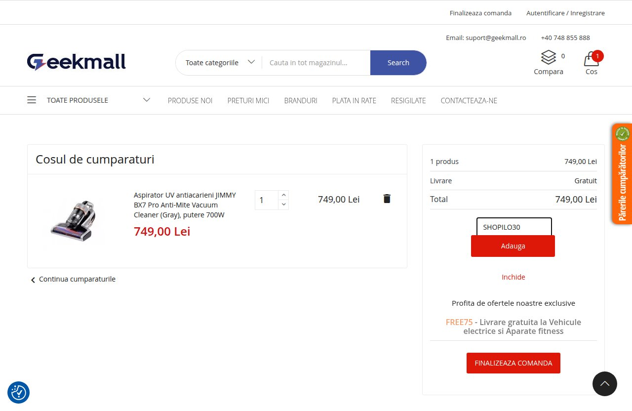 Unde introduci codul de reducere pe site-ul Geekmall