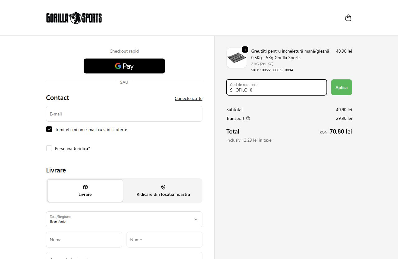 Unde introduci codul de reducere pe site-ul Gorilla Sports