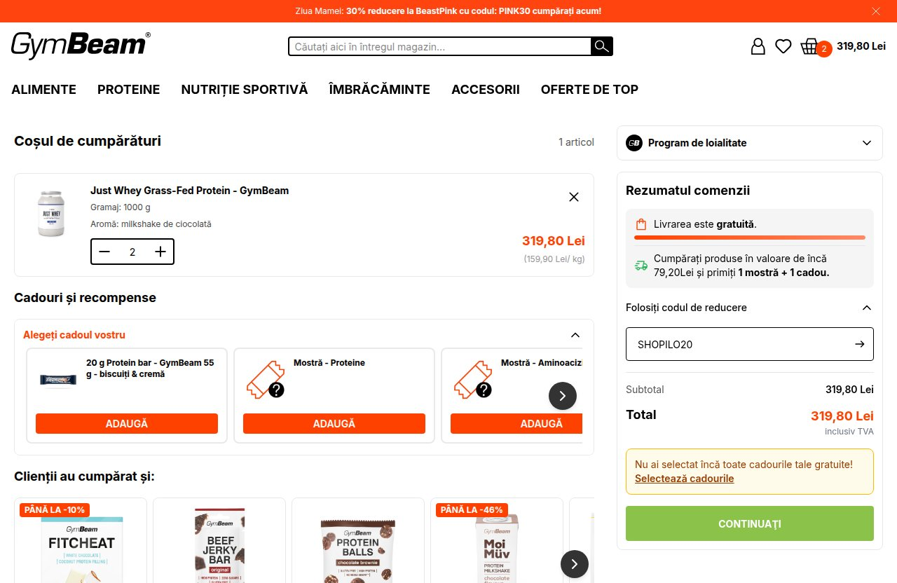 Unde introduci codul de reducere pe site-ul GymBeam