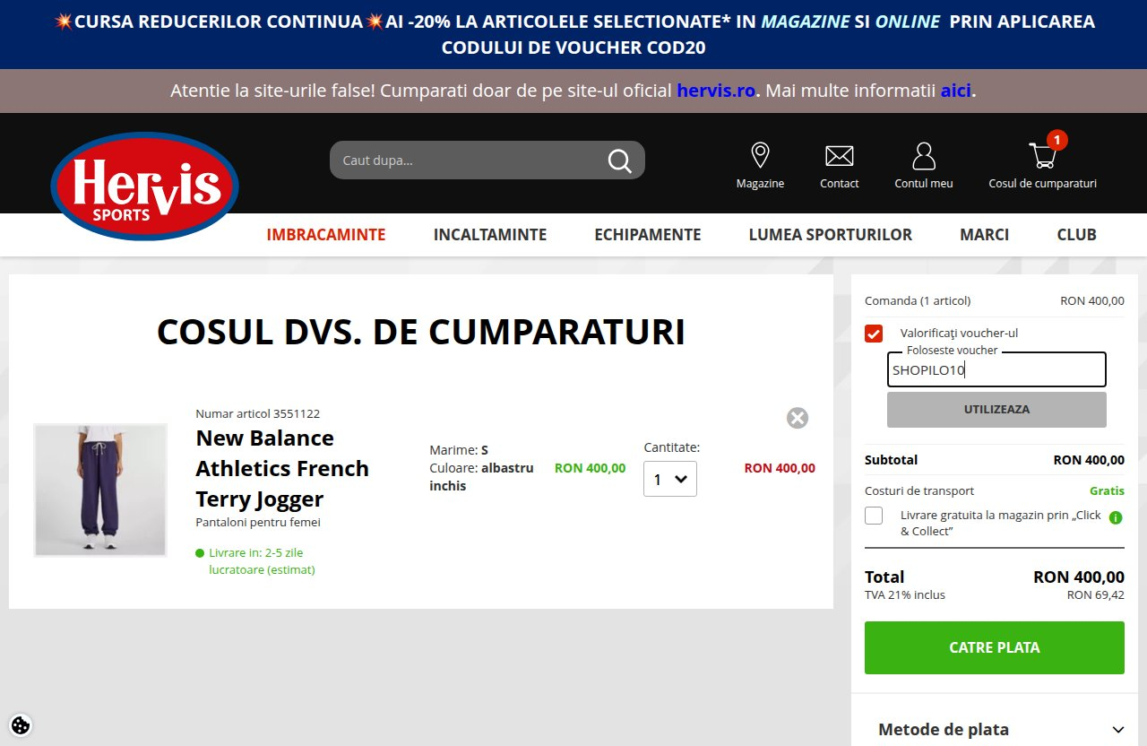 Unde introduci codul de reducere pe site-ul Hervis