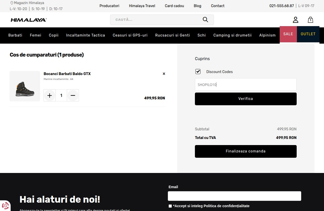 Unde introduci codul de reducere pe site-ul Himalaya.ro