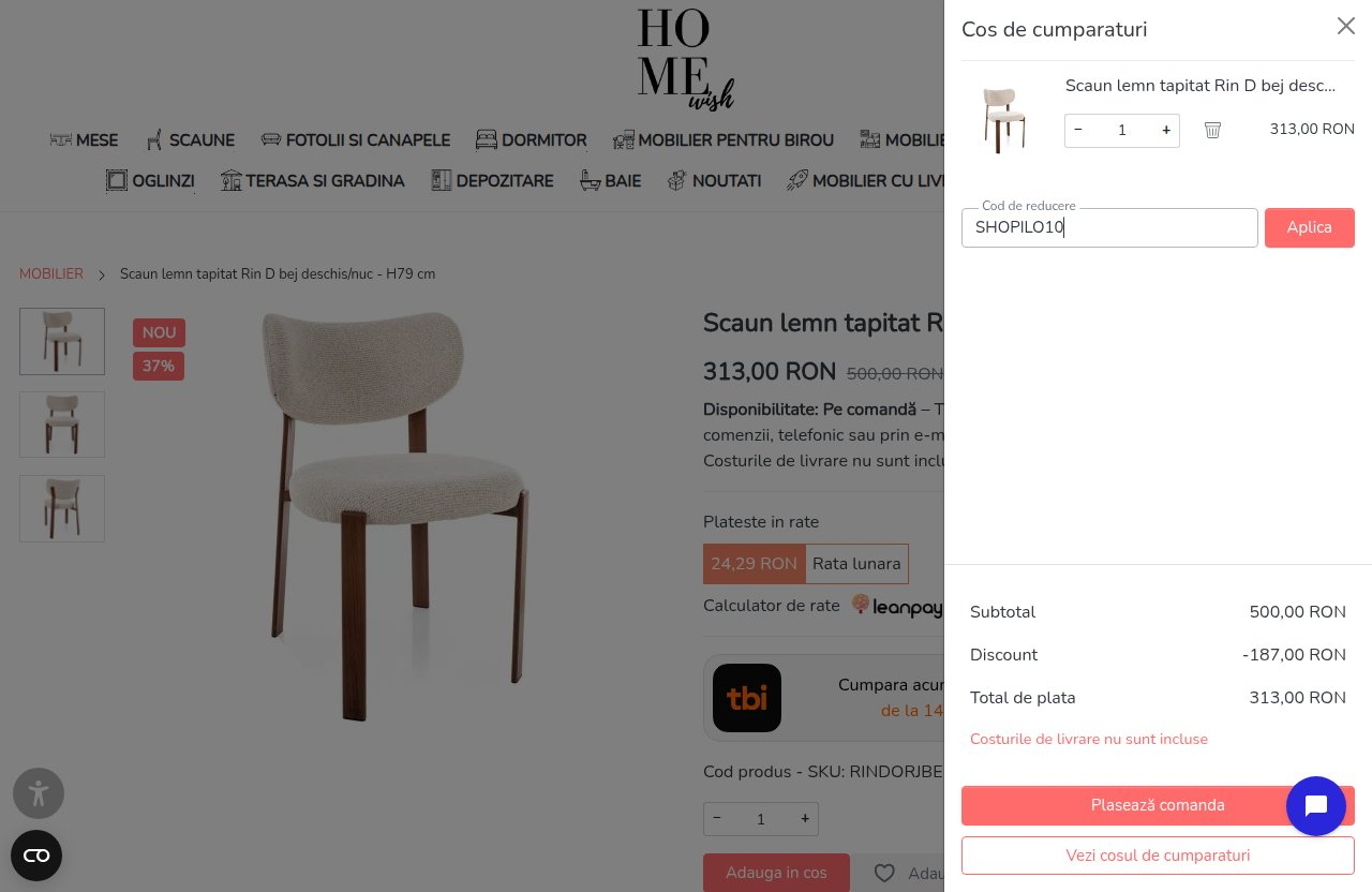 Unde introduci codul de reducere pe site-ul HomeWish