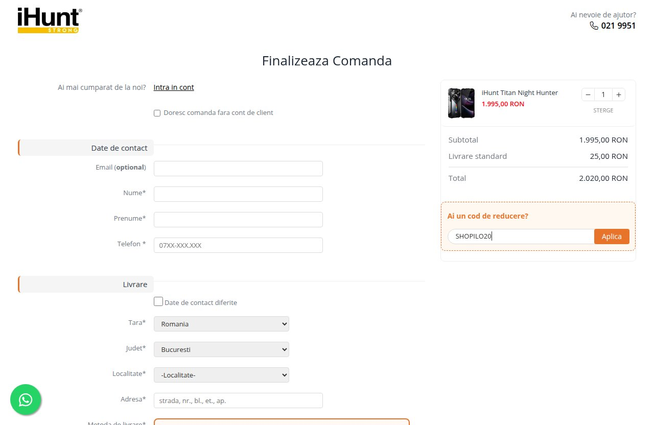 Unde introduci codul de reducere pe site-ul iHunt