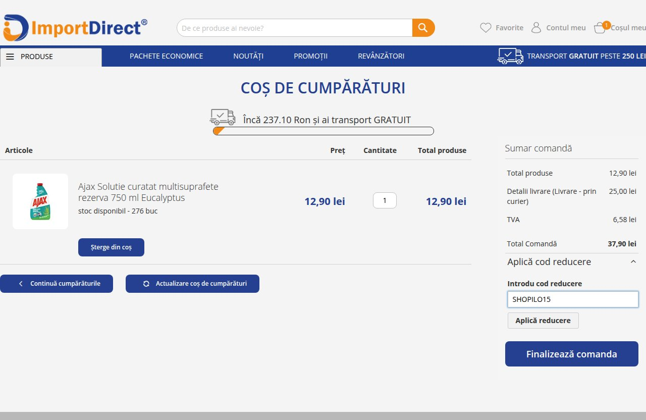 Unde introduci codul de reducere pe site-ul importdirect.ro