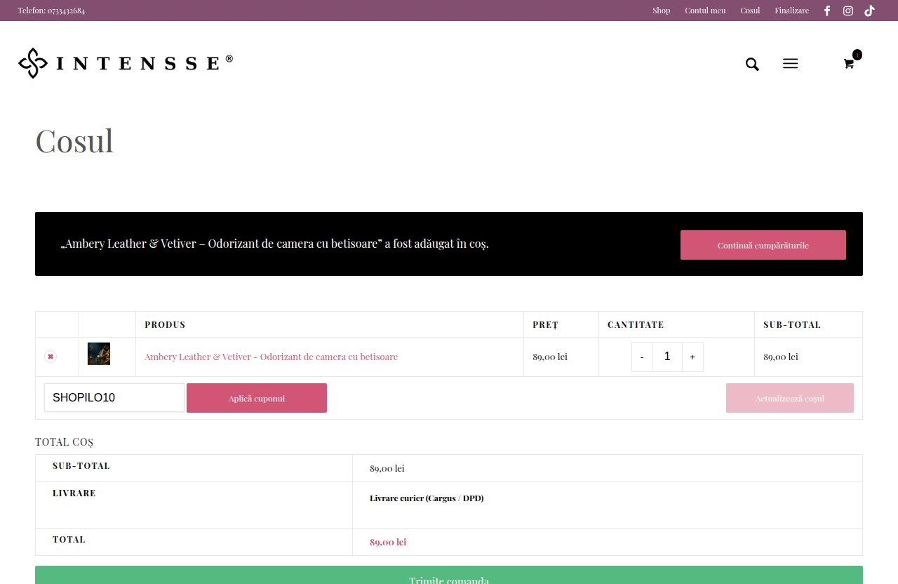 Unde introduci codul de reducere pe site-ul Intensse